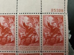 Vtg 1956 Benjamin Franklin 250th Anniversary 3 Cent Postage Stamp Sheet 50 Total