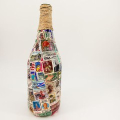 US Postage Stamp Covered Bottle Handmade Pop Culture Art «The Last One Mom Made»