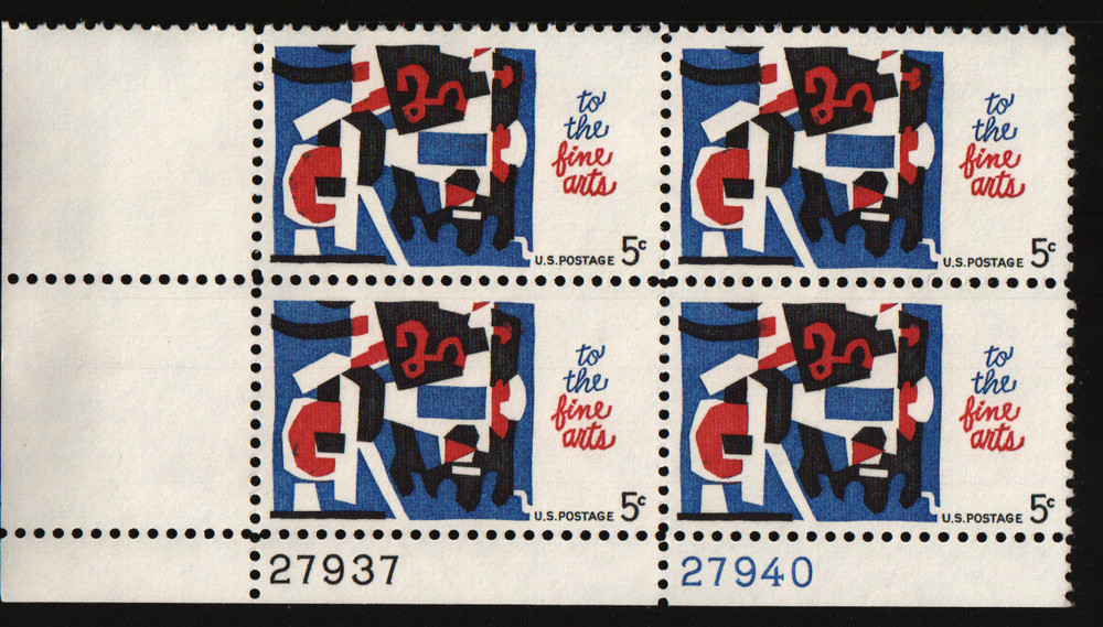 1964 5c Fine Arts Plate Block of Four Scott #1259 ST034