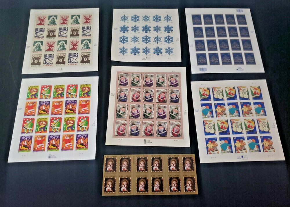 USPS MINT NH VINTAGE CHRISTMAS CARD SANTA FROSTY POSTAGE STAMP SHEETS $53+ F.V.