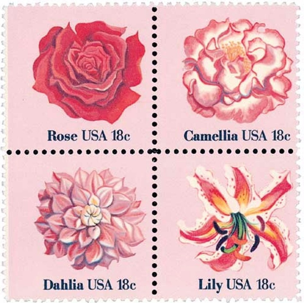 United States 18¢ Rose Camellia Lily Dahlia Postage Stamp #1876-79 x 100 singles