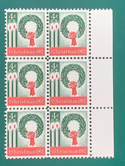 US Postage Christmas 1962 Block of 6 4Cents Garland Candles Stamps Unused