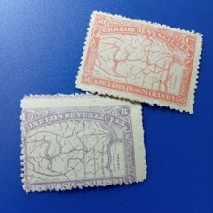 Foreign stamp Venezuela 1896 Apotheosis of Miranda map 2 types rare