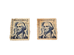 2 VINTAGE US Postage Stamp George Washington 5 Cent BLUE