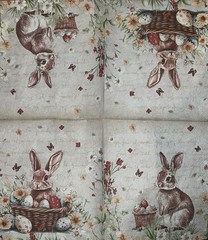 Two Paper LUNCHEON Decoupage Craft Napkin Retro Easter Bunny Eggs Spring Rabbit