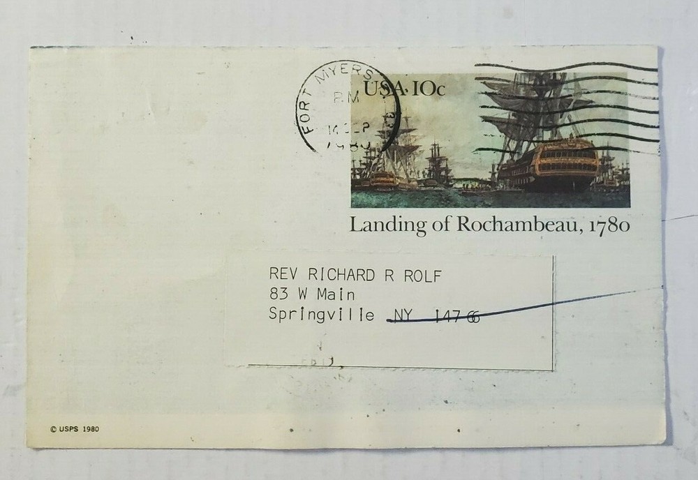 USPS Postcard 10 Cent ~ Landing of Rochambeau 1780 – Posted 1980