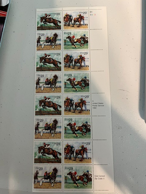 Scott #2756-59. 29c Horse Racing Polo plate block of 16. 1992. MNH free shipping