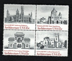 US Stamps – 15¢ American Architecture – Block of four (SC# 1838-1841) MNH