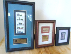 (3) Vintage framed Railroad themed stamp issues
