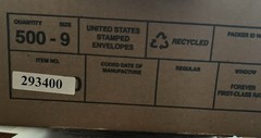 Business envelopes, postage paid (forever stamp) Size 9. Item 293400