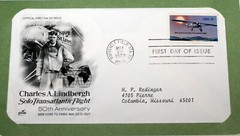 First Day of Issue Souvenir Page Lindbergh Solo Transatlantic Flight 1977 Stamp