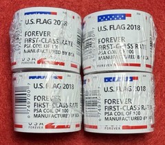 4 Rolls of 100 (400 Total) – 2018 US Forever Flag Stamps New Sealed PSA Coil