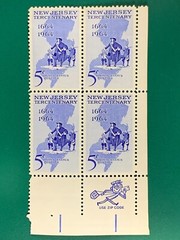 US Postage New Jersey Tercentenary 1964 5Cents Plate Block Stamps Unused [2]