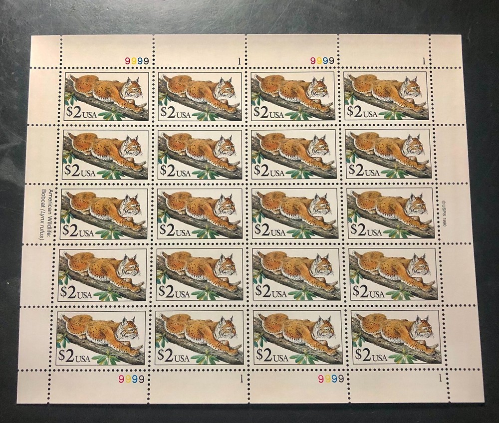 US SCOTT 2482 PANE OF 20 BOB CAT STAMPS $2.00 FACE MNH
