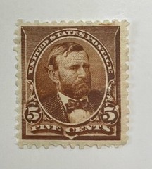 US Postage Stamp Scott # 223 Mint, 5cent US Grant OG. Hinged.