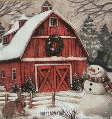 Two Paper BEVERAGE Decoupage Art Craft Napkins Christmas Snowman /Barn/tree 5×5