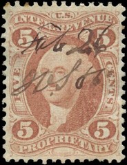 USA Used F-VF 5c Scott #29c 1862-71 Perf Proprietary Revenue Stamp