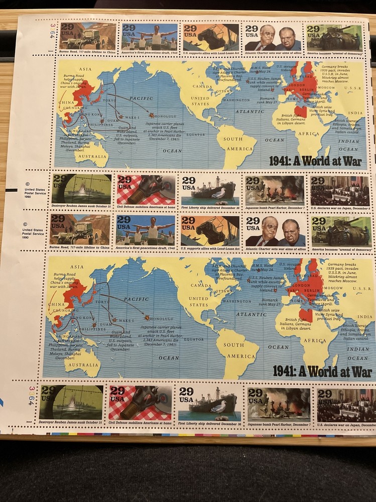 US SCOTT 2559 PANE OF 20 1941 A WORLD AT WAR STAMPS 29 CENT FACE MNH