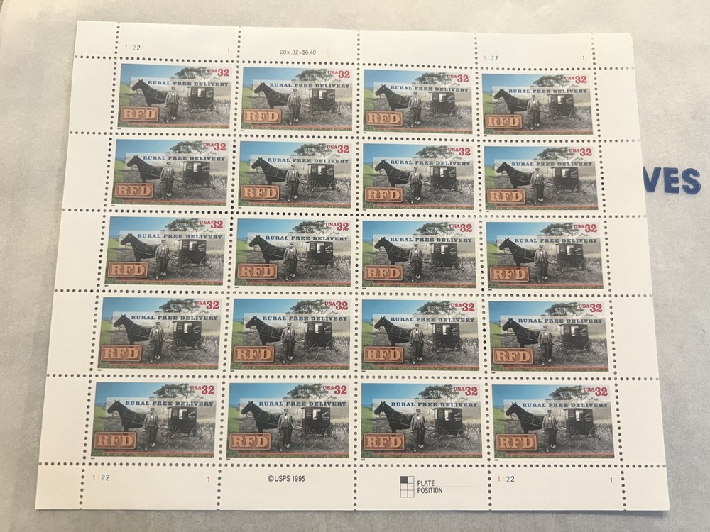 US SCOTT 3090 RURAL FREE DELIVERY PANE OF 20 32 CENT FACE MNH