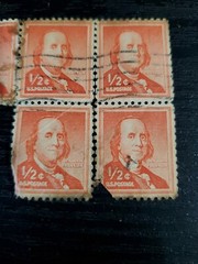 Ben Franklin 1/2 cent Stamp Block of 7 Used