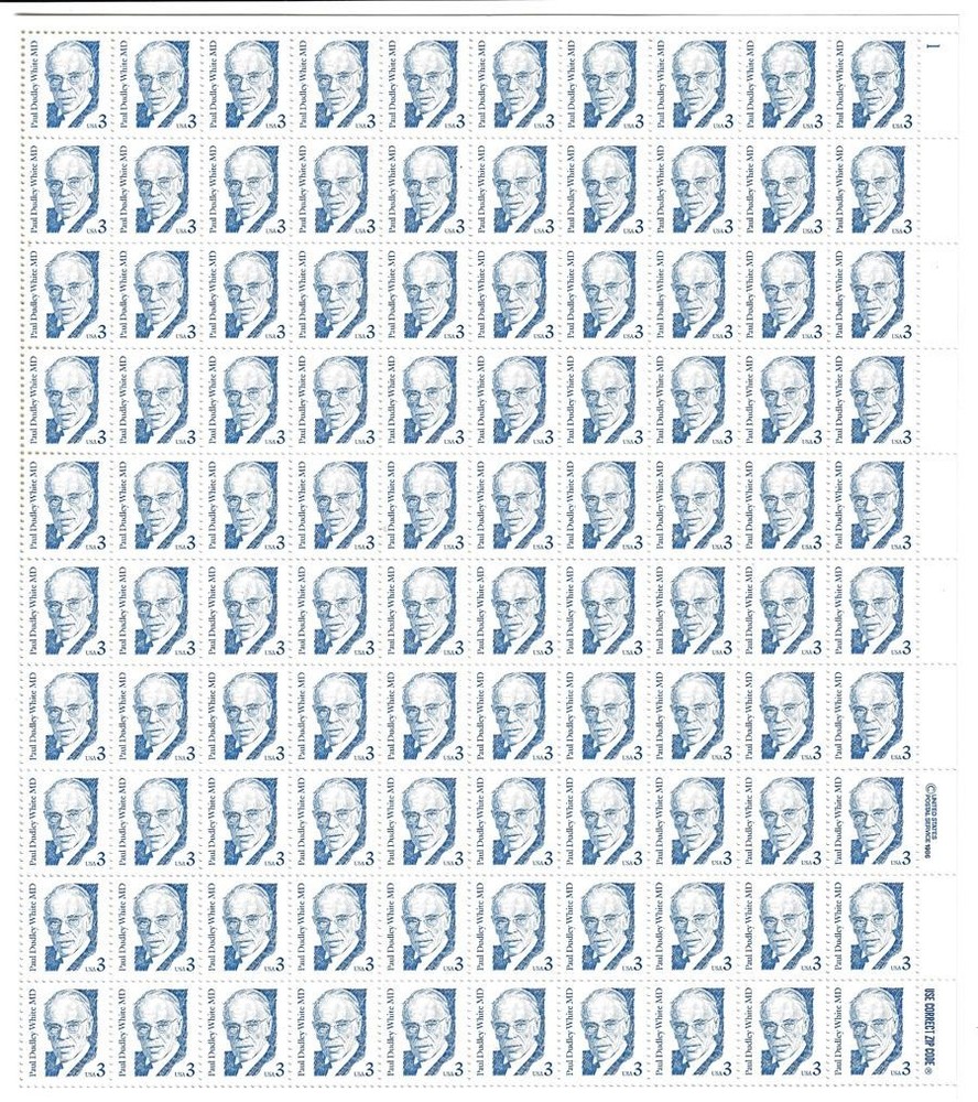 US SCOTT 2170 PANE OF 100 PAUL DUDLEY WHITE STAMPS 3 CENT FACE MNH