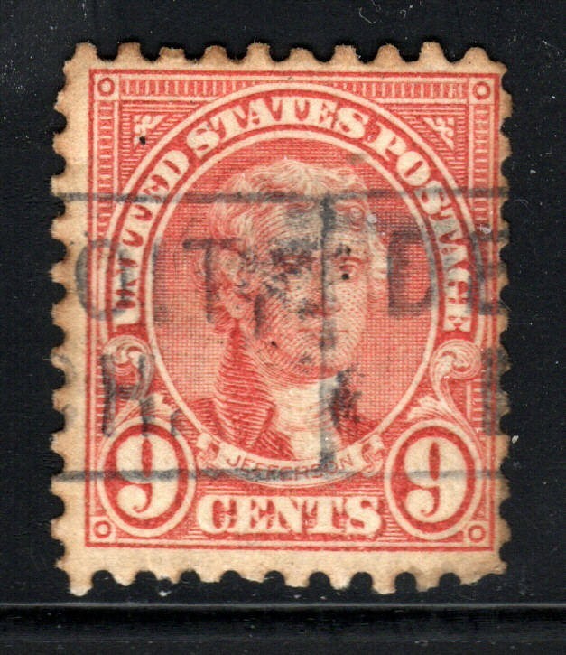 U.S. Stamp – (circa 1926) – 9¢ Thomas Jefferson (perf 10) SC# 590