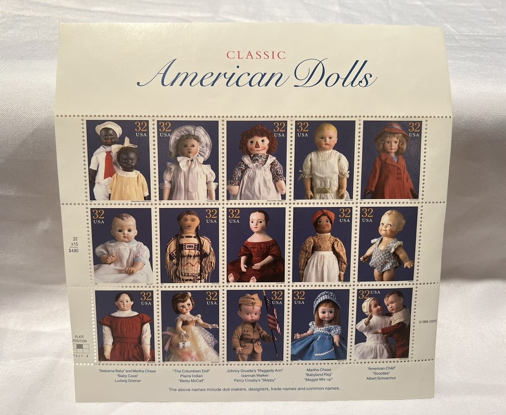 1996 – 15 USPS Postage Stamps American Doll Sheet Of 32 cent stamps