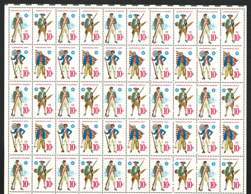 CONTINENTAL MILITARY-Page of 50 Collectible 1975 Stamps–FREE SHIP
