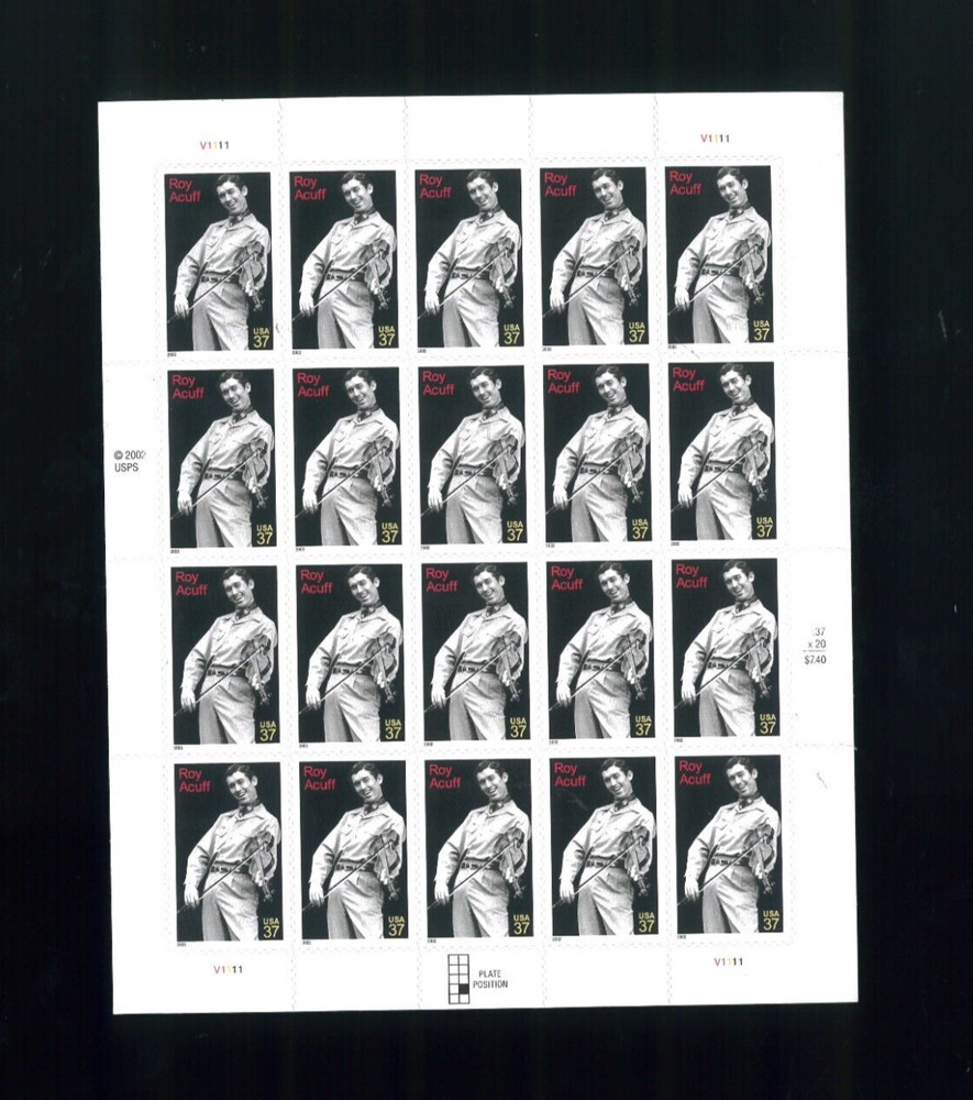 United States 37¢ Country Music Roy Acuff Postage Stamp #3812 MNH Full Sheet
