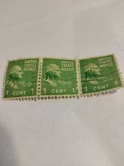 1938 George Washington 1 c green 3 together,not many available, cancellation lt
