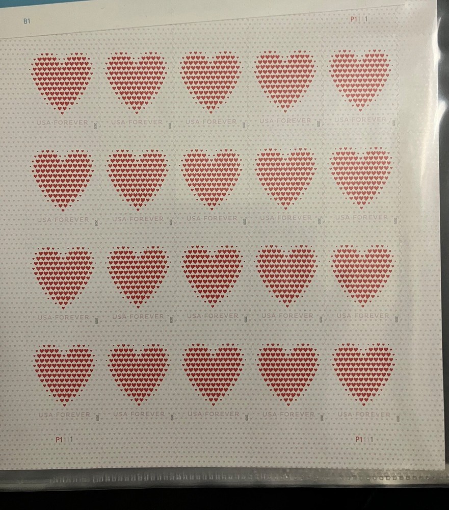 Hearts 20 count USA Forever stamps-NEVER USED