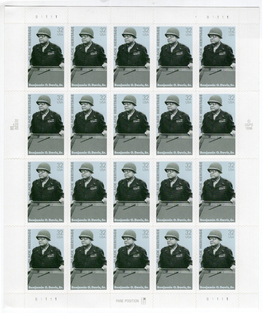 US 1997 SC 3121 32c Black Heritage, Benjamin O. Davis, Sr. Sheet of 20 MNH Fresh