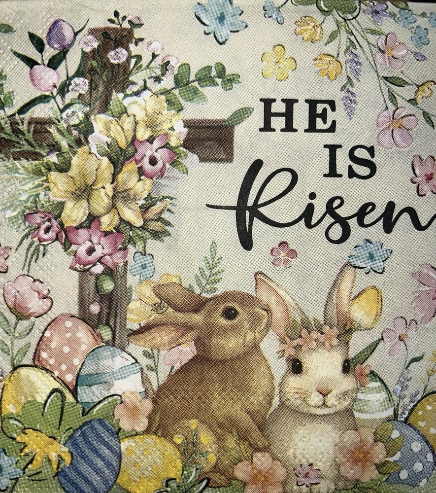 TWO Paper Beverage Decoupage Craft Napkins Easter Cross/He Is risen Rabbits 5”x5