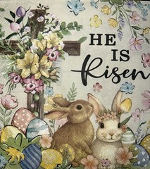 TWO Paper Beverage Decoupage Craft Napkins Easter Cross/He Is risen Rabbits 5”x5