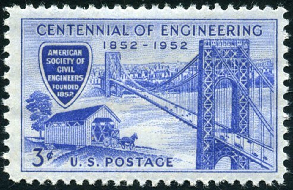 USA 1952 – The Centennial of Civil Engineering, 1852-1952😎MNH Stamp—Sc. #1012
