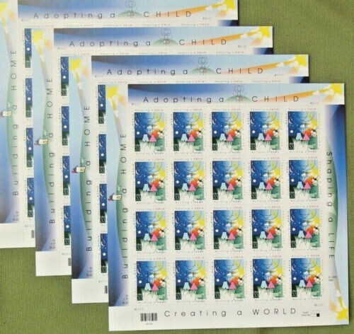 Four Sheets x 20 =80 of ADOPTING A CHILD STAMP 33¢ US Postage Stamps. USA # 3398
