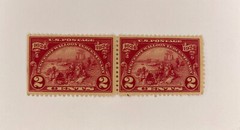 US Scott #615 2 cent Pair stamps red US Postage 1924 Landing at Ft Orange J035