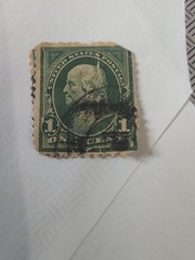 Old Christmas Postcard With Used Rare Benjamin Franklin 1 Cent Stamp