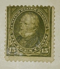 Scott #284, Rare Antique 1898 Olive Green, Henry Clay, 15 Cent 