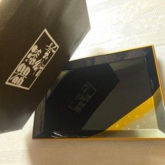 Showa Retro Art Lacquerware Rectangular Tray Black Gold Silver Maki-e Style