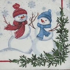 TWO Paper LUNCHEON Decoupage Art Craft Napkins SNOWMAN WINTER CHRISTMAS Red/blue