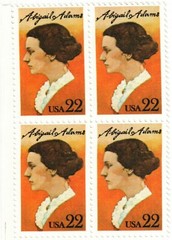 ABIGAIL ADAMS–Block of 4 Collectible Unused 1985 Stamps–FREE SHIPPING