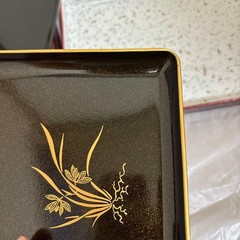 [Unused] Echizen-nuri High-class Lacquerware Zen (Tray) Gold Floral Pattern,