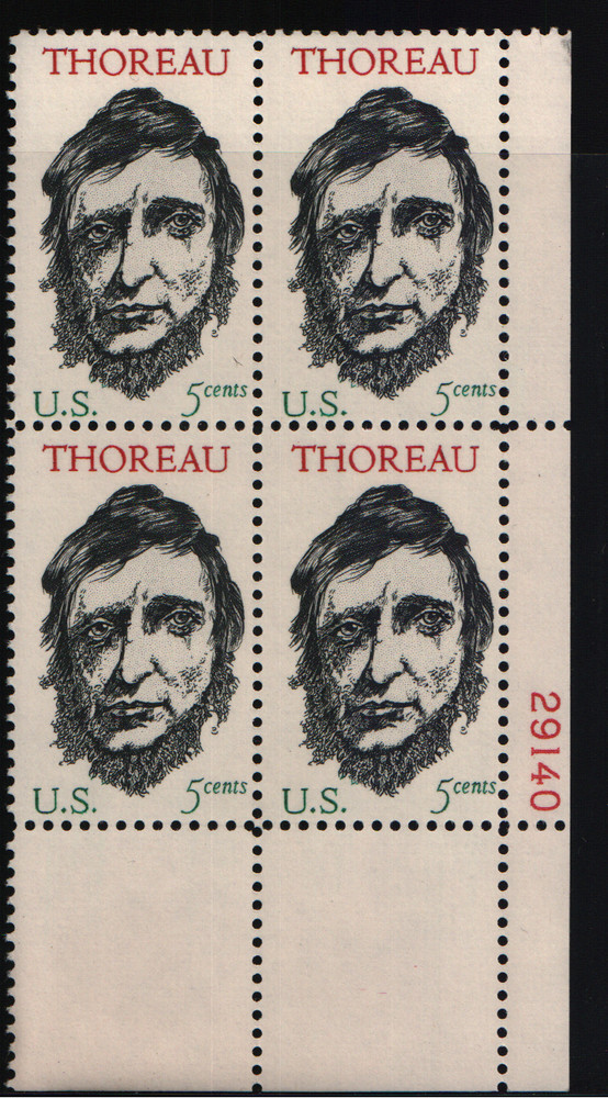 1967 5c Henry David Thoreau Block of Four Scott #1327 ST243