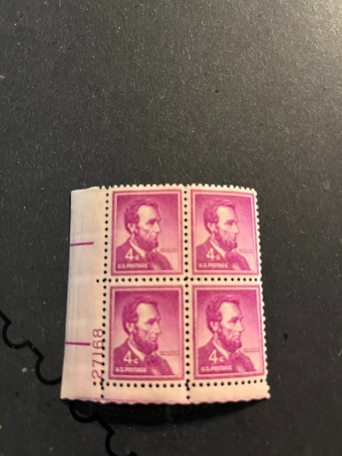Scott #1036. 4c Lincoln Liberty Issue plate block of 4. MNH. free shipping