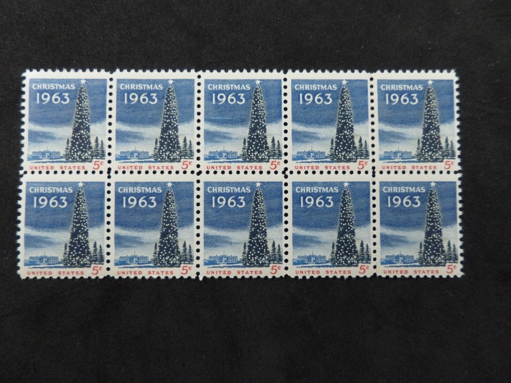 US stamps sc #1250 christmas tree 5c 1963 Block of 10 Ten MNH