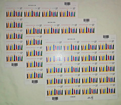 Three Panes x 20 = 60 of HANUKKAH 37¢ Jewish candles US Postage Stamps. USA 3672