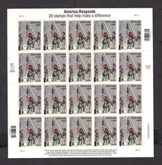 US USA B2 flag 2001 semi Postal sheet pane of 20 MNH