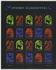 Spooky Silhouettes Sheet of 20 USPS 1st class $0.78 Stamps sent from OKC, OK