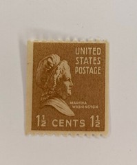 Martha Washington Coil 1 1/2 cent brown stamp 1939 #849 Unused Mint PH M2924